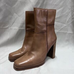 Vtg Y2K Candie's Brown Leather Block Heel Ankle Boots Side Zippers Womens Sz 7.5